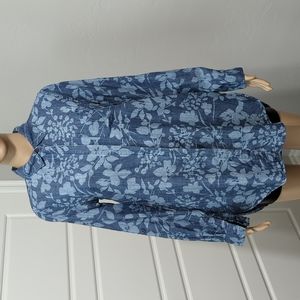 NYDJ Blue Long Sleeve Collared Chambray Denim Collared Mini Dress Size XS